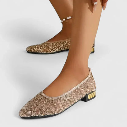 Elegant Lace Pointed Toe Ballet Flats with Low Heel