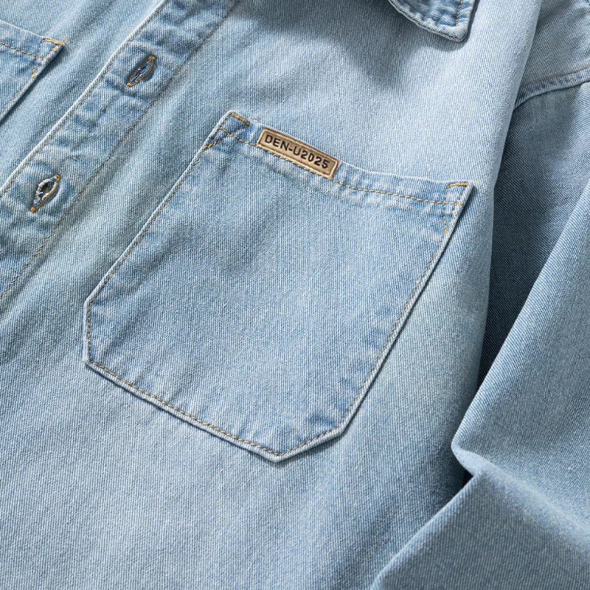 Mens Vintage Denim Shirt Loose Fit Button Up Blue