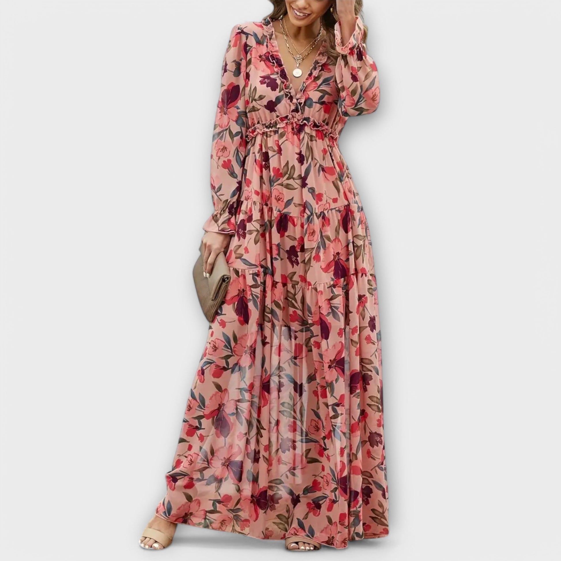 Women's Floral V-Neck Tiered Dress - VibreMode
