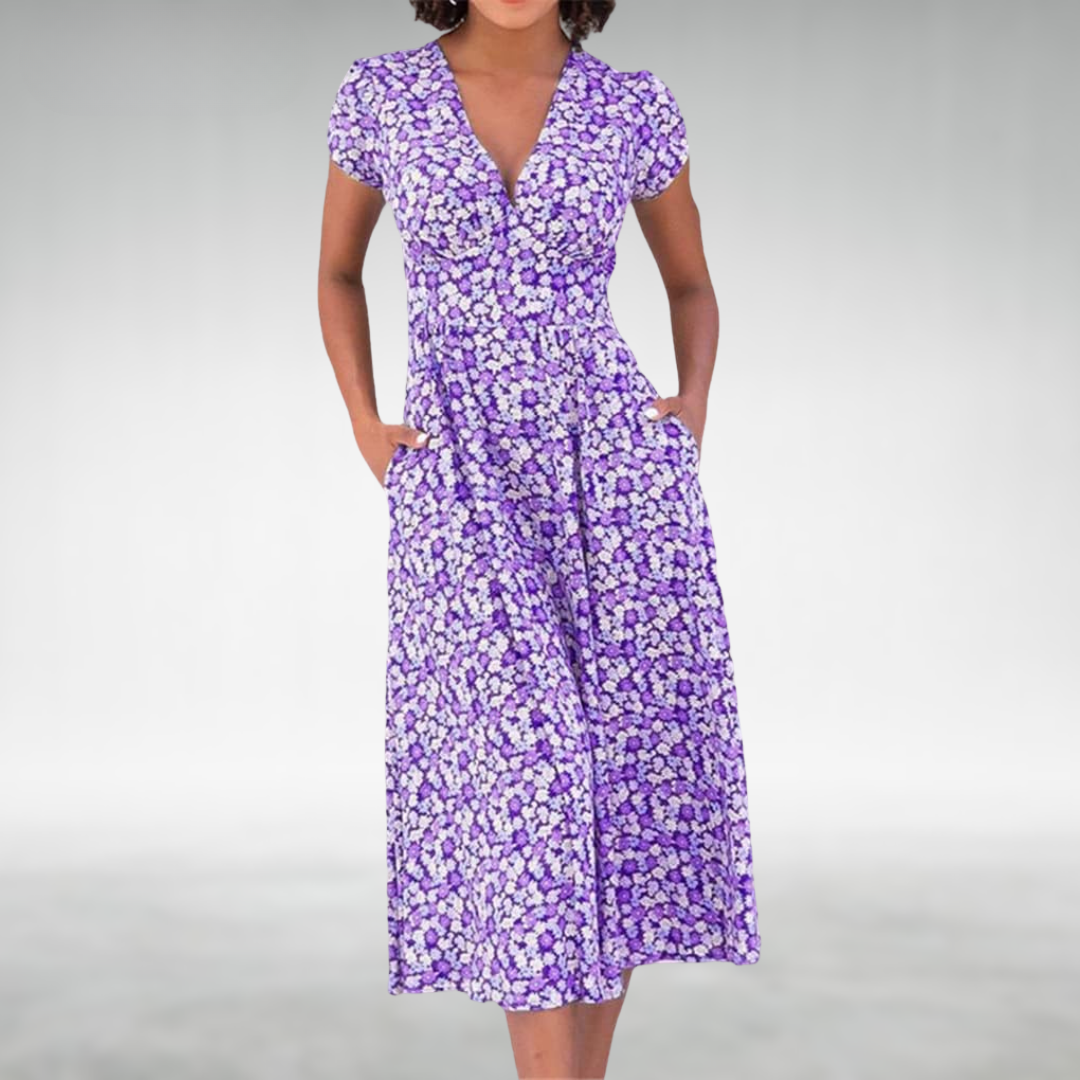 Beautiful Floral V Neck Summer Dress for Women