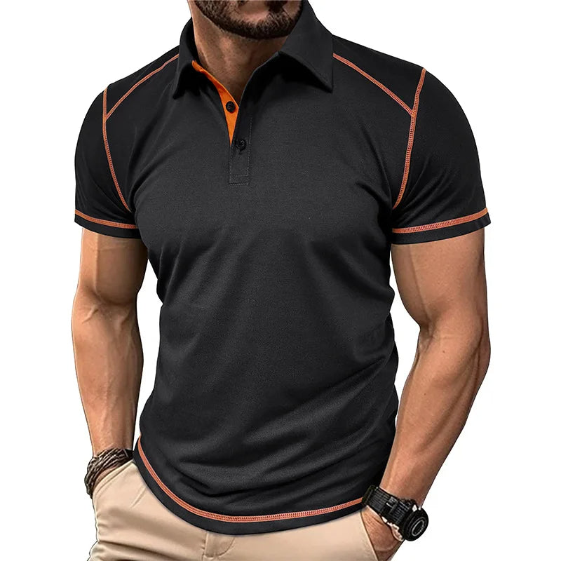 Men's Color Block Polo Shirt Classic Cotton
