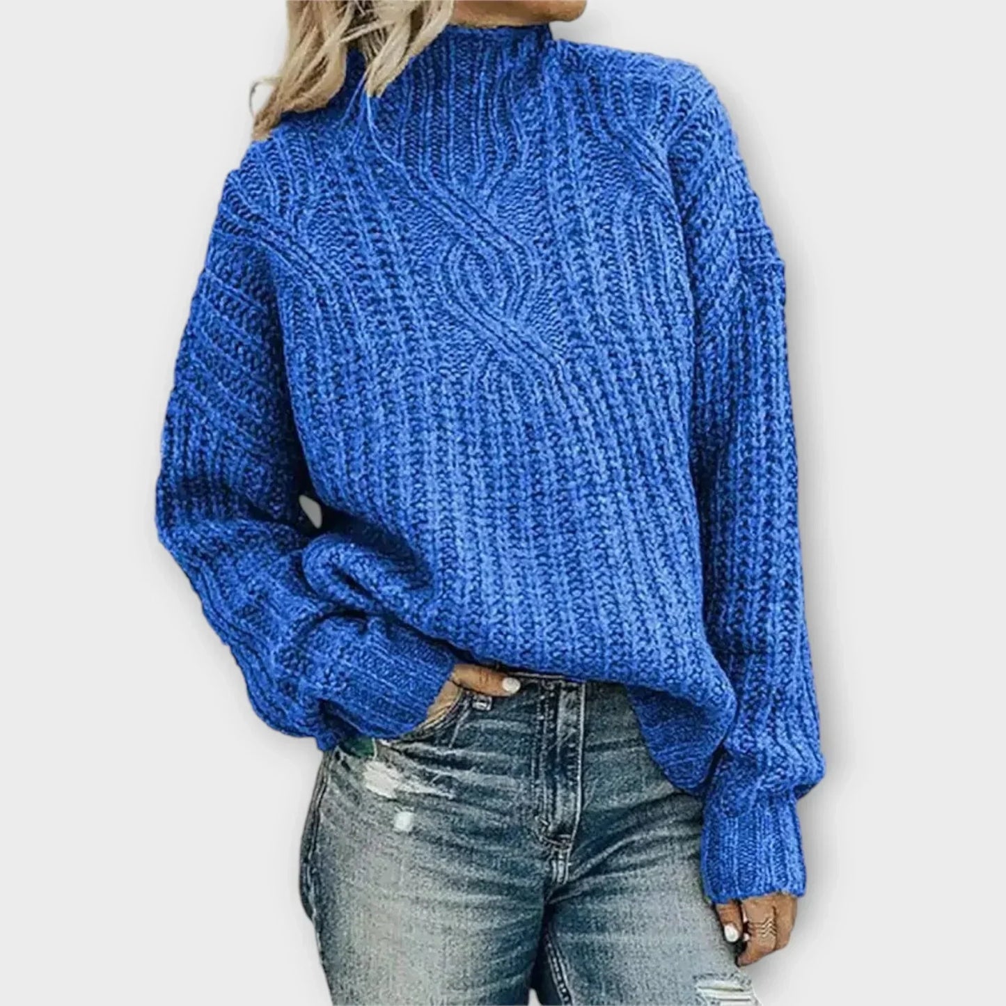 Women's Cable Knit Sweater Ribbed Trim