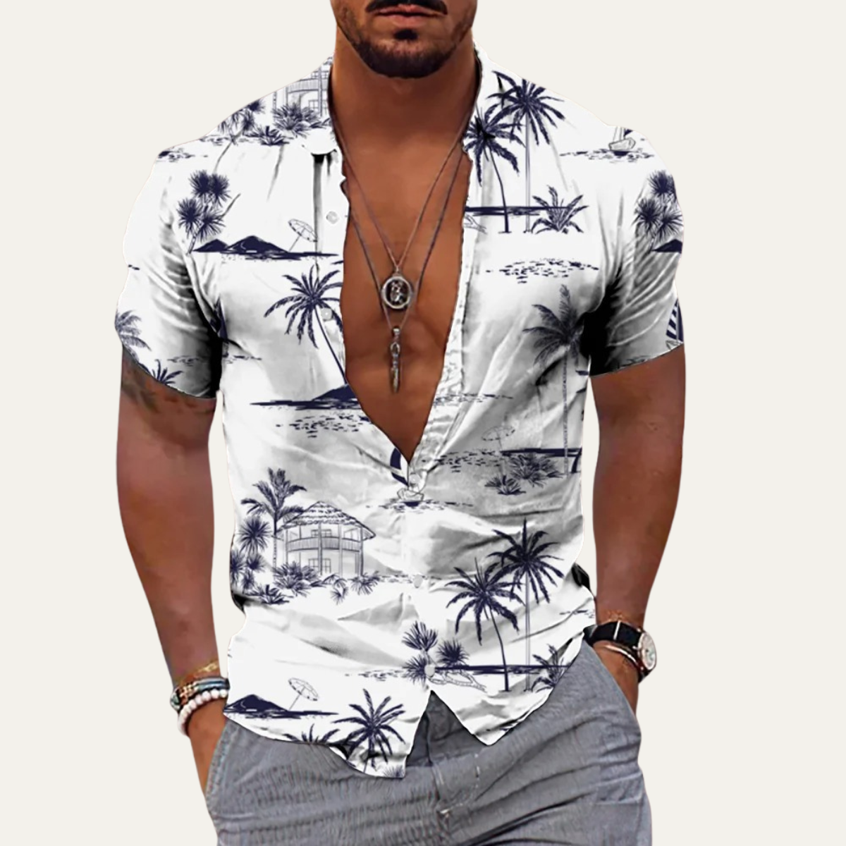 Men's Hawaiian Shirt Soft Coconut Print Tropical Beach