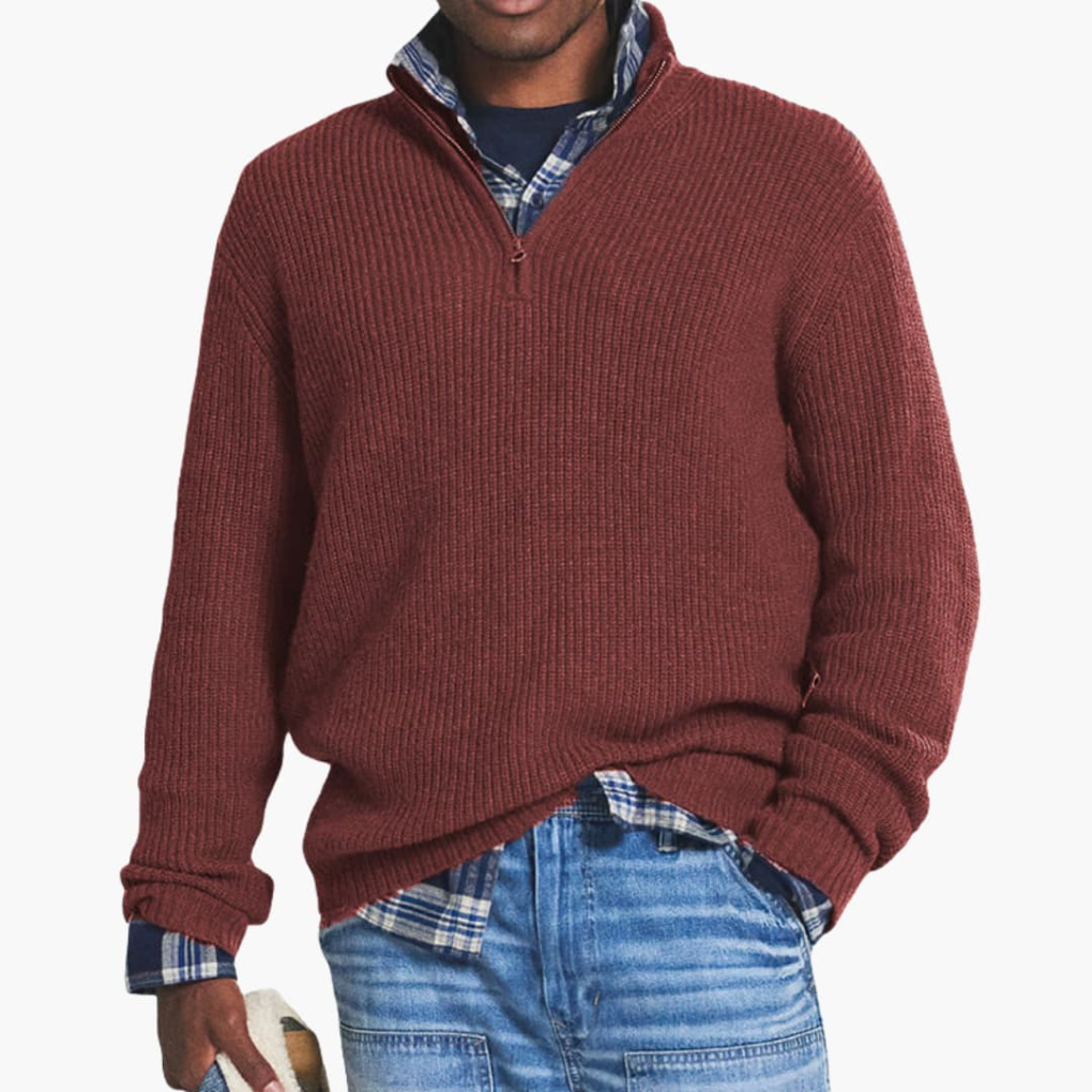 Men's Ribbed Knit Pullover Half-Zip Sweater
