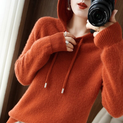 Leslie Women's Cashmere Hooded Sweater Autumn