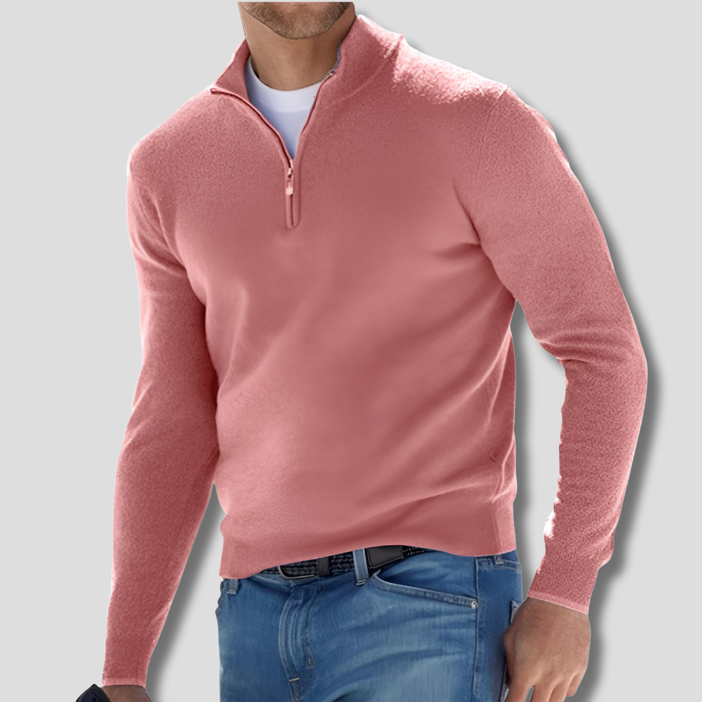 Men's Cotton Zipper Collar Pullover Sweater