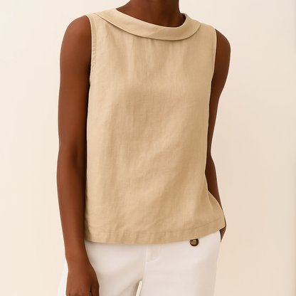 Women's Sleeveless Blouse Rolled Collar Curved Hem