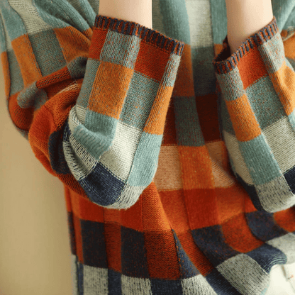 Cashmere Turtleneck Sweater Patchwork Design
