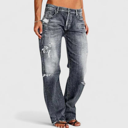 Women's Distressed Straight Leg Low Rise Jeans