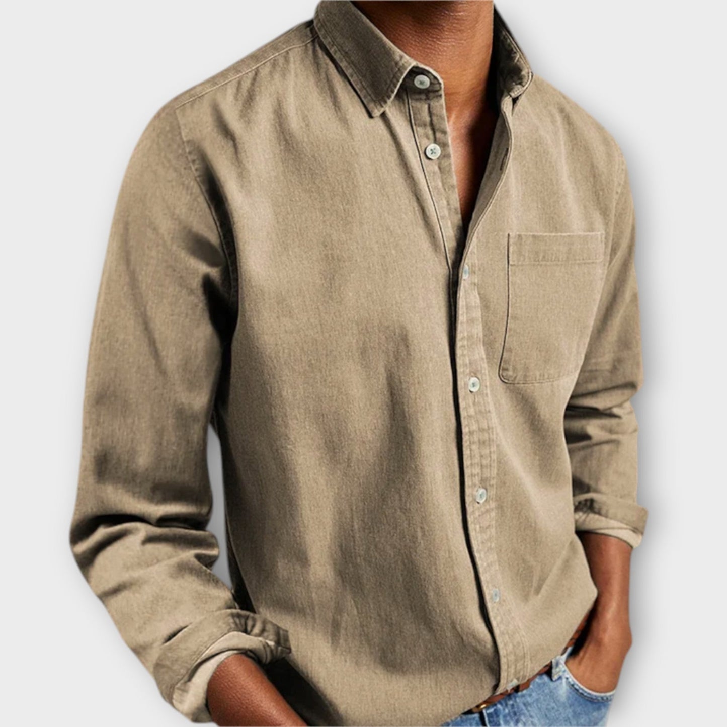 Men's Long Sleeve Collared Shirt Cotton