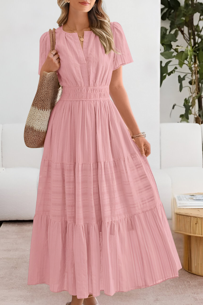 Women's Short Sleeve Maxi Dress Tiered Skirt