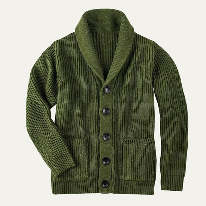 Men's Cotton Blend Cardigan Shawl Collar Chunky Knit