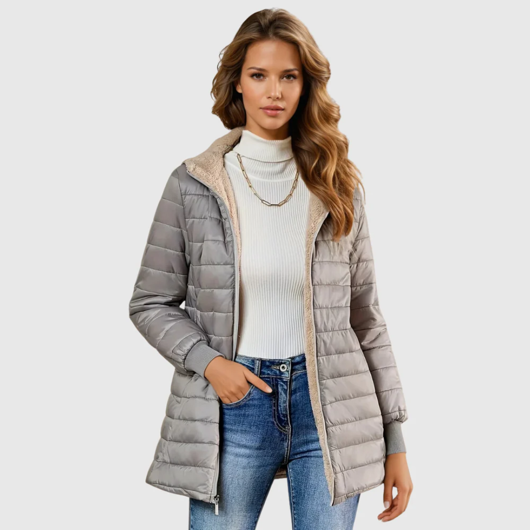 Women's Short Quilted Padded Zip-Up Coat - VibreMode