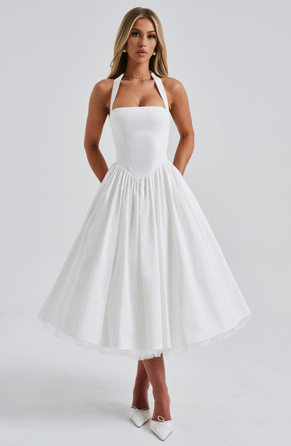 Elegant Ladies Halter Neck Midi Wedding Dress