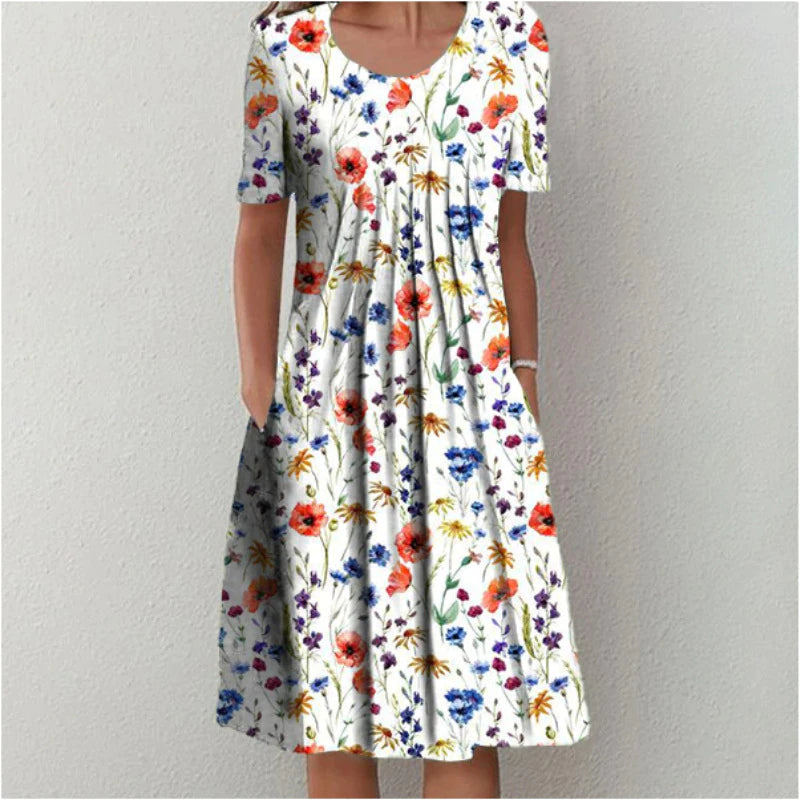 Women's Floral Casual Dress With Pockets - VibreMode