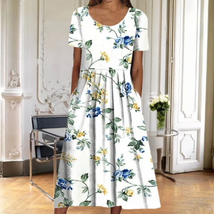 Women's Floral Round Neck Midi Dress