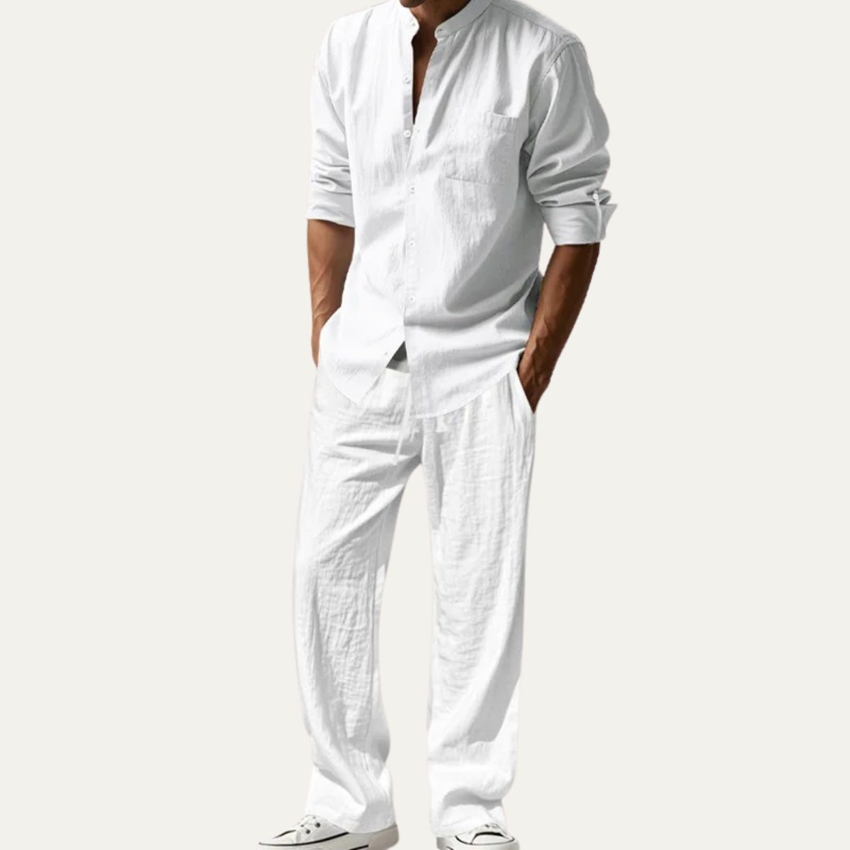 Men's Linen Shirt And Pants Set Relaxed Fit