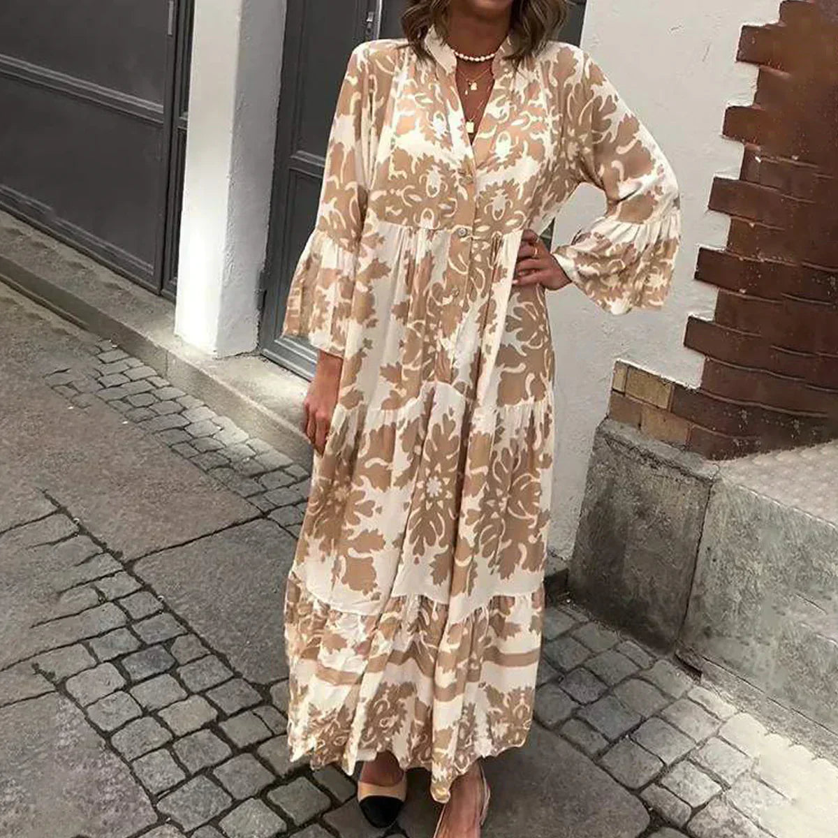 Women's Printed Maxi Dress Flowy Casual - VibreMode