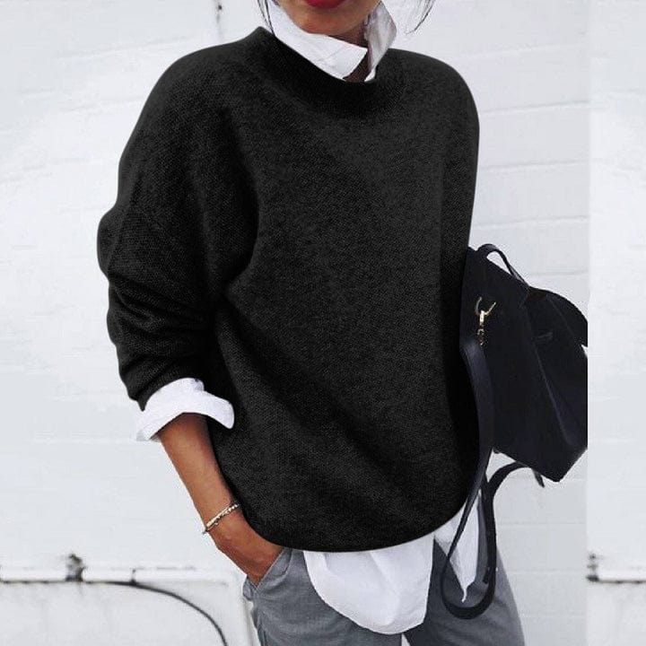 Women's Soft Knit Sweater Relaxed Fit Round Neck Beige