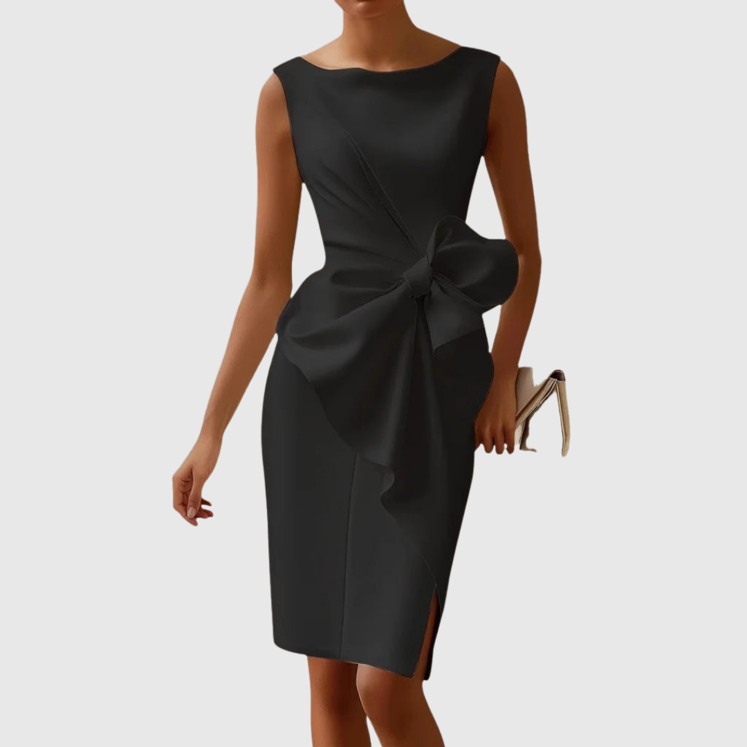 Casual Summer Sleeveless Mid Length Dress with Bow Detail - VibreMode