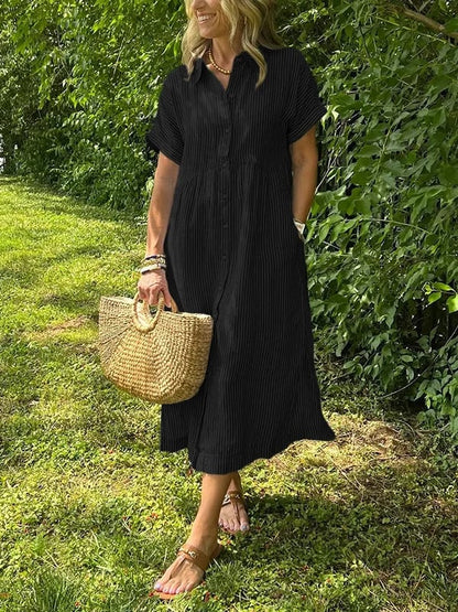 Women's Casual Midi Dress Short Sleeve Button Front
