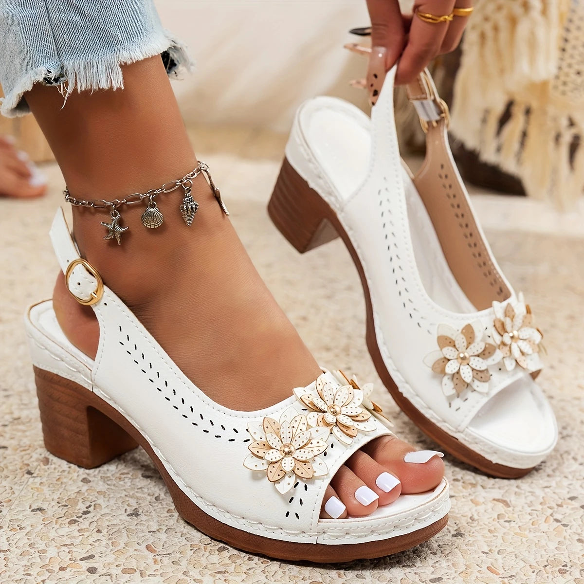 Brown Buckle Ankle Strap Flat Sandals - VibreMode