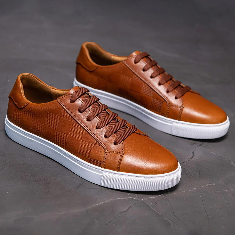 Men's Lace-Up Sneakers Low- Leather Comfortable Black
