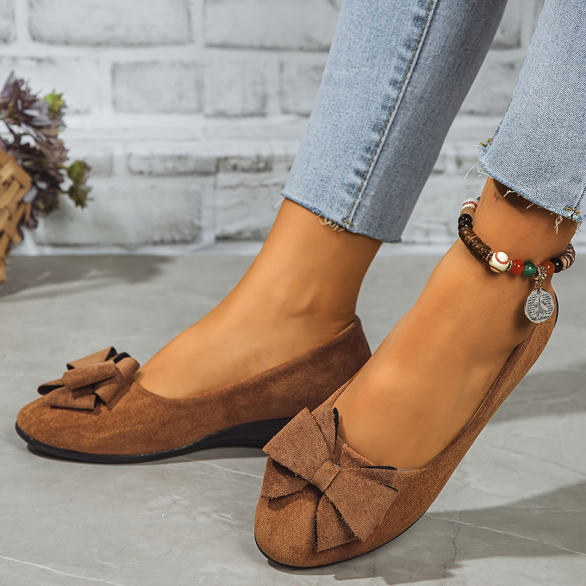Elegant Round Toe Womens Slip On Ballet Shoes