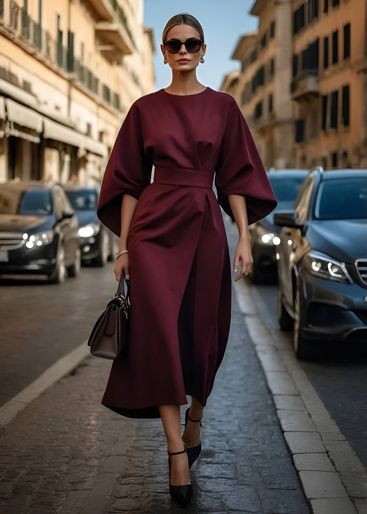Beautiful Long Maxi Dress with Waist Belt - VibreMode