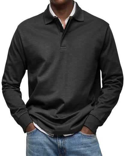 Men's Polo Shirt Long-Sleeve Button Placket Collar