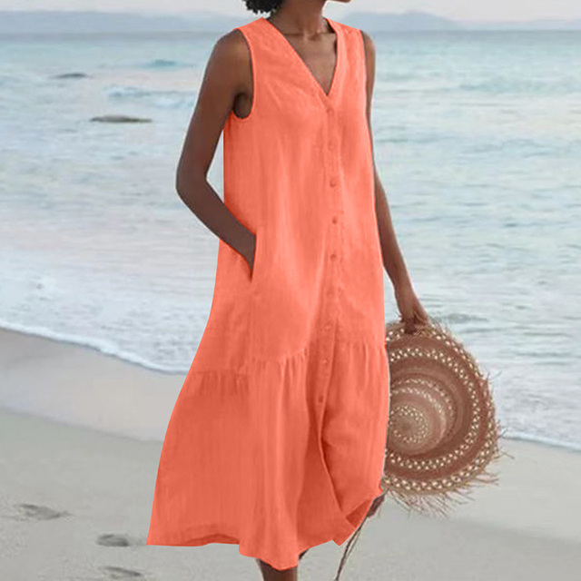 Women's Midi Dress Full Button Front