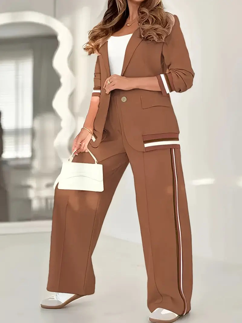Women's Blazer And Wide Leg Pants Set