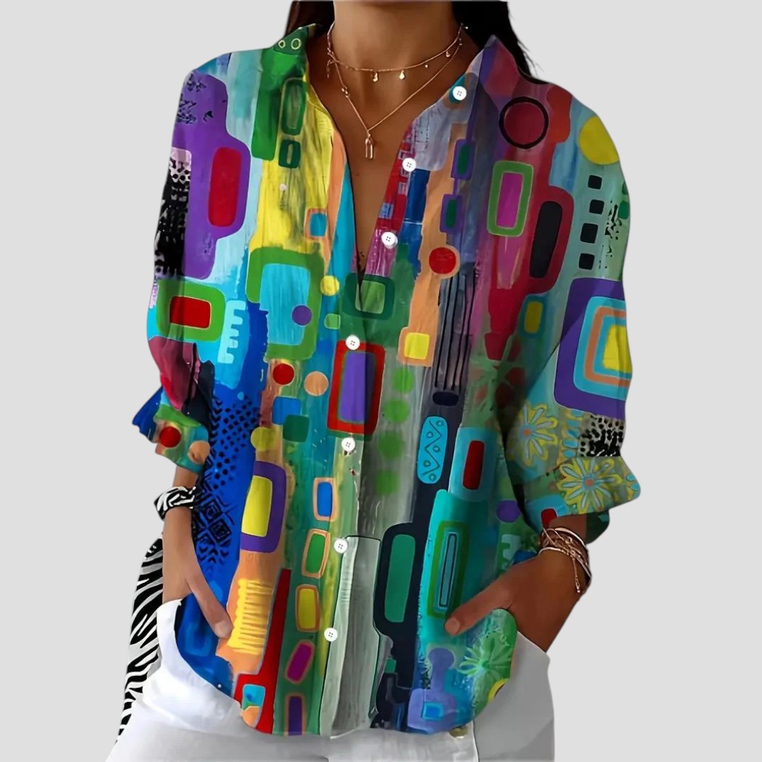 Elegant Women's Geometric Pattern Blouse - VibreMode