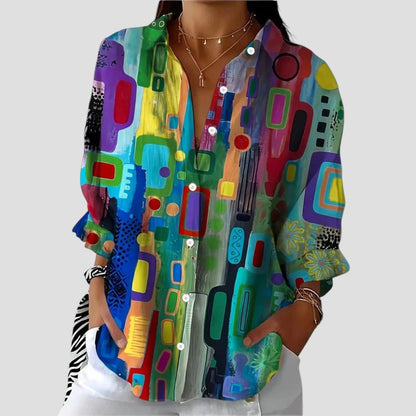 Women's Long-Sleeve Abstract Print Blouse - VibreMode