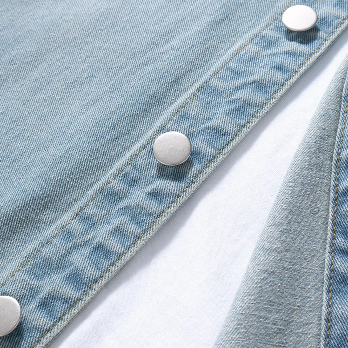 Mens Vintage Denim Shirt Loose Fit Button Up Blue