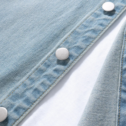 Mens Vintage Denim Shirt Loose Fit Button Up Blue