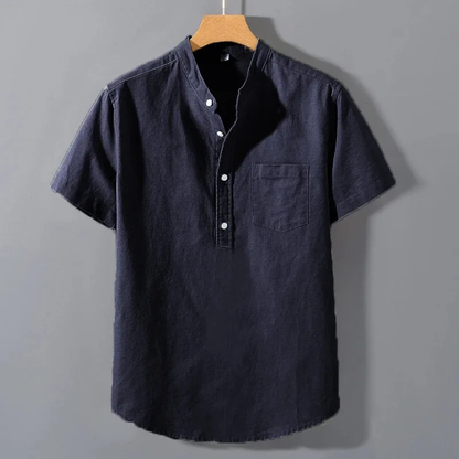 Men's Cotton Henley Shirt Stand Collar