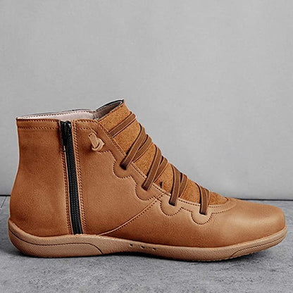 Women's Low Ankle Boots Flat Lace Up Style