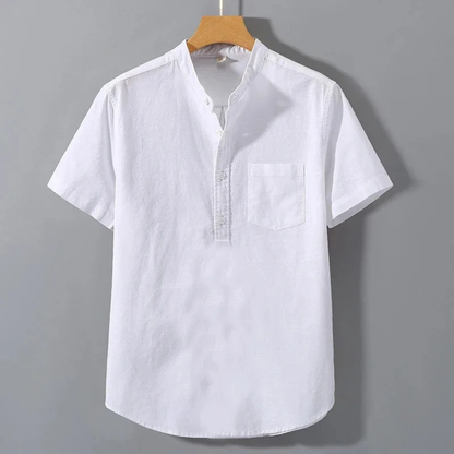 Men's Casual Henley Shirt Cotton Stand Collar Beige