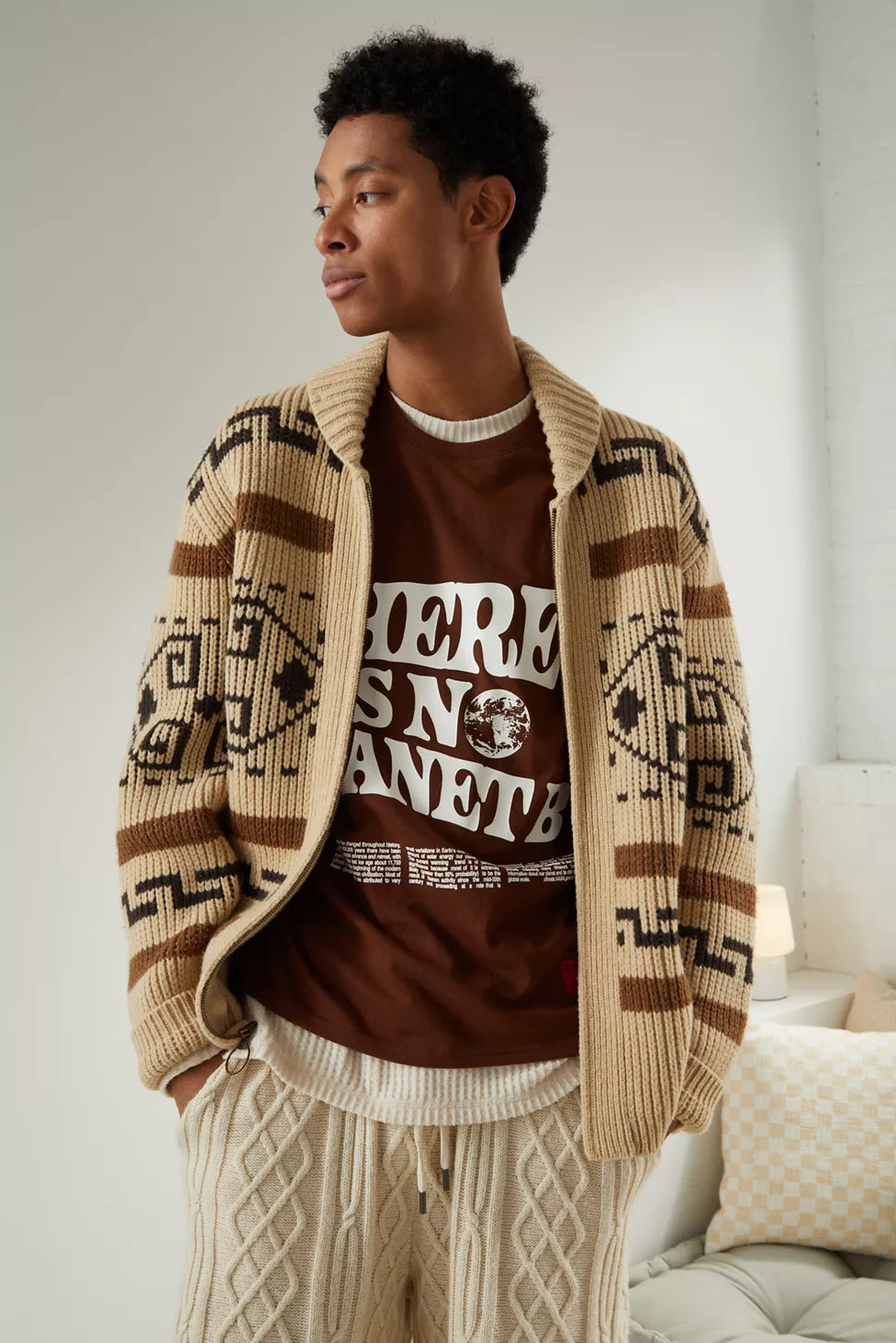Men's Knitted Cardigan Zipper Jacquard Style - VibreMode