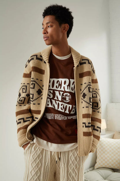 Men's Knitted Cardigan Zipper Jacquard Style - VibreMode