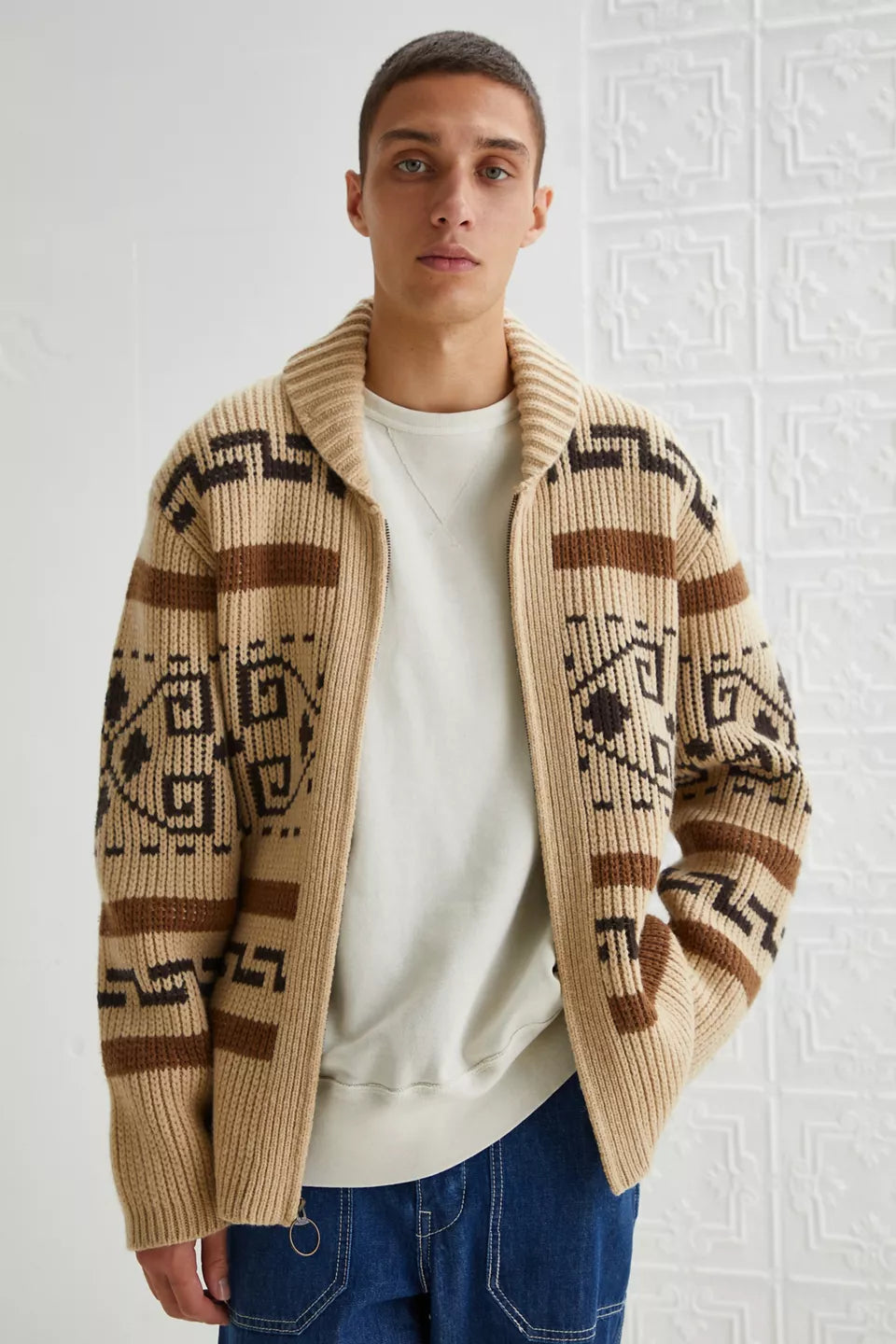 Men's Knitted Cardigan Zipper Jacquard Style
