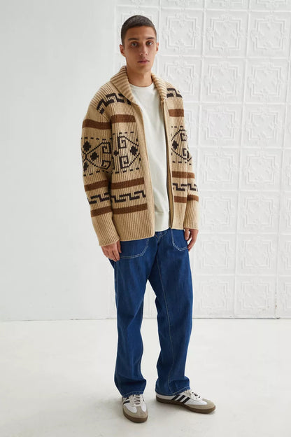 Men's Knitted Cardigan Zipper Jacquard Style