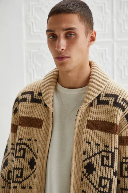 Men's Knitted Cardigan Zipper Jacquard Style