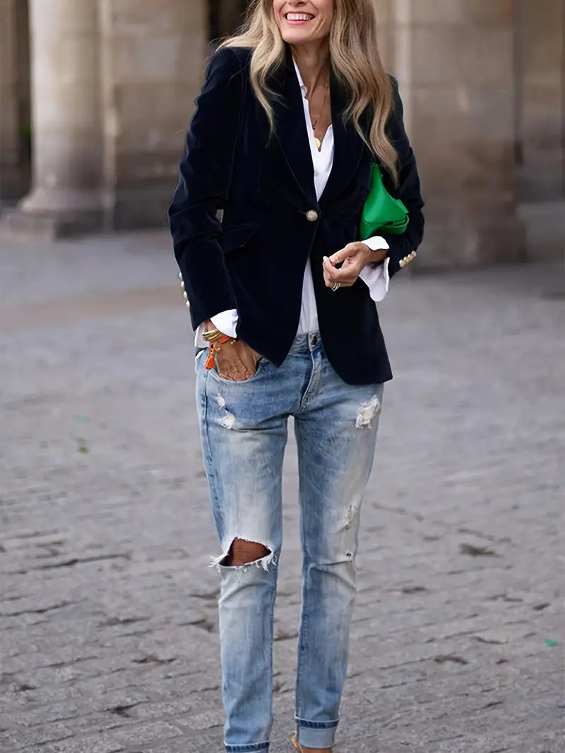 Women's Velvet Blazer Elegant Black