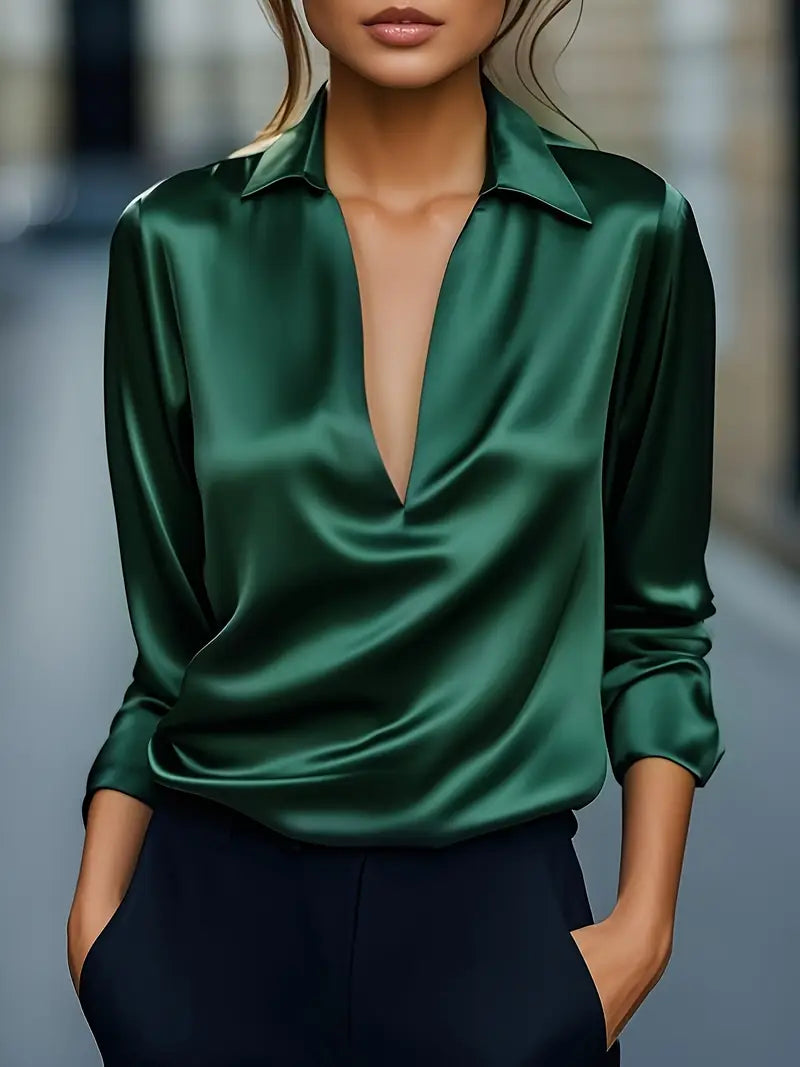 Women's Long Sleeve Blouse Draped Neck
