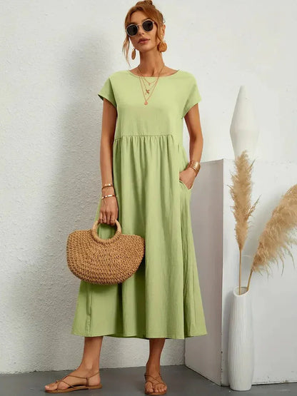 Women's Short Sleeve Round Neck Midi Dress