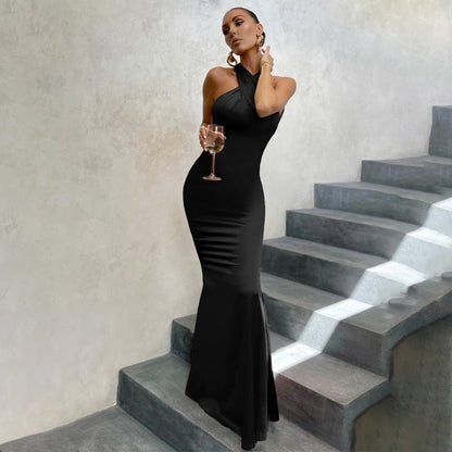 Women's Maxi Dress Asymmetrical Neckline - VibreMode
