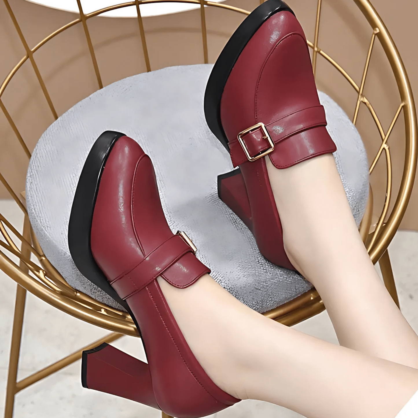 Women's Block Heel Mary Jane Shoes Classic Strap Detail