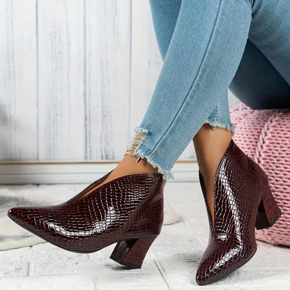 Women's Block Heel Boots Textured Upper Design